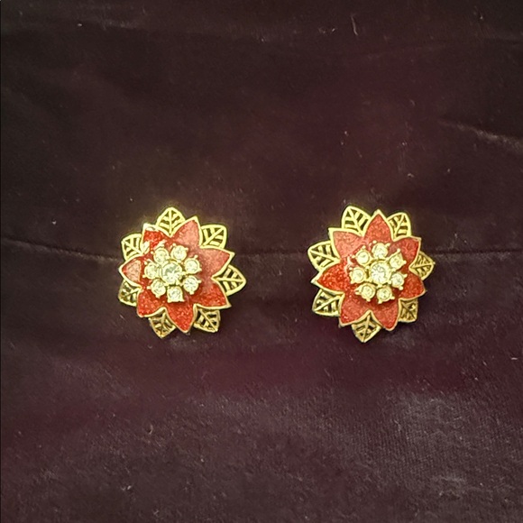 Avon Fashions Jewelry - Elegant Floral Red and Gold Earrings